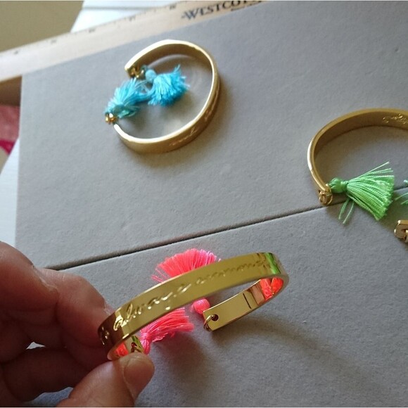 Lilly Pulitzer Gold Plated Tassels Cuff Bracelet x3 Turquoise, pink & blue - Picture 7 of 9